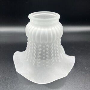 Vintage Frosted Glass Tulip Lamp Shade Embossed Ruffled 2.25” Fitter Art Deco
